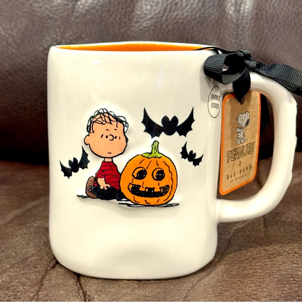 SPOOKY Linus with Jack O’Lantern & Bats Ceramic Halloween Mug - Rae Dunn Peanuts